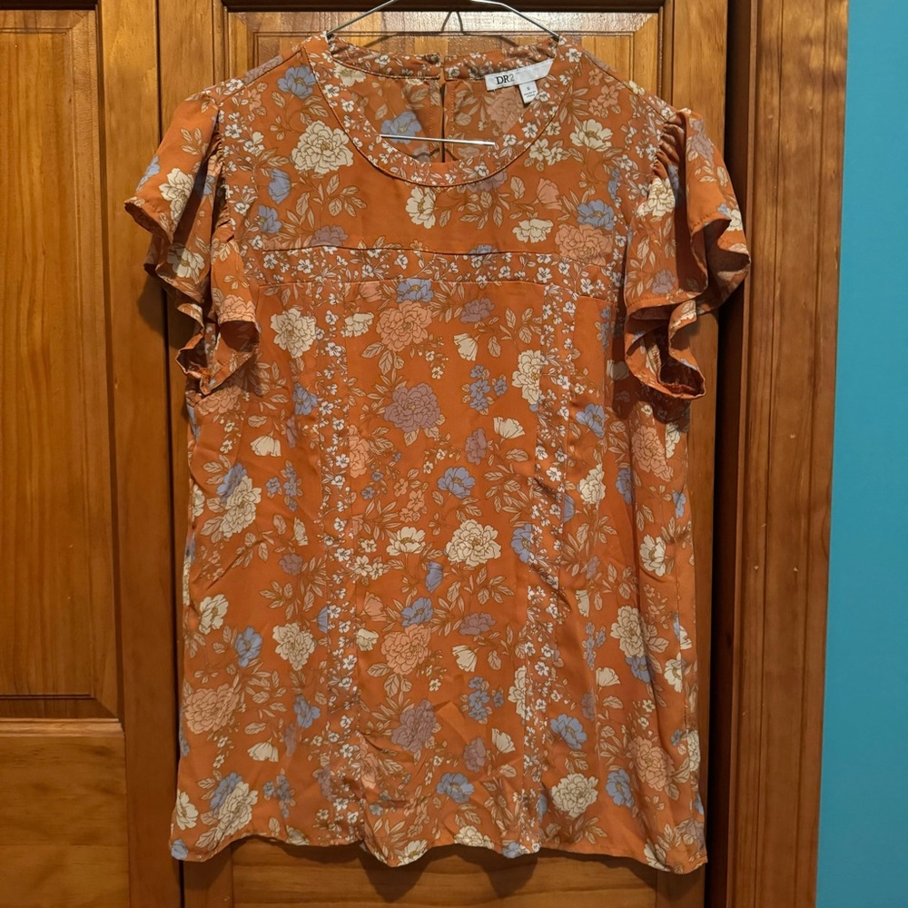 Floral DR2 Women's Floral Top in Orange and Blue